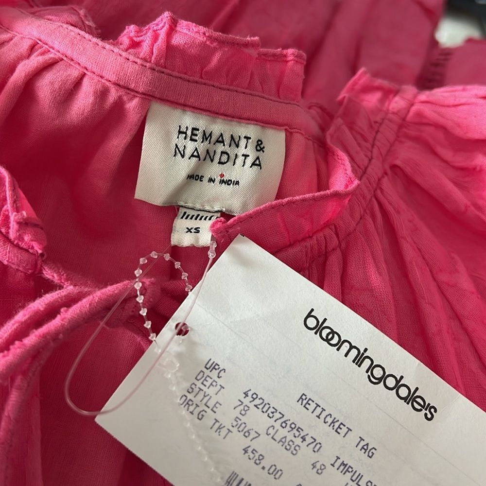Hemant and Nandita Cotton Ruffled Eyelet Dress, Pink, New, Size XS - Picture 6 of 8